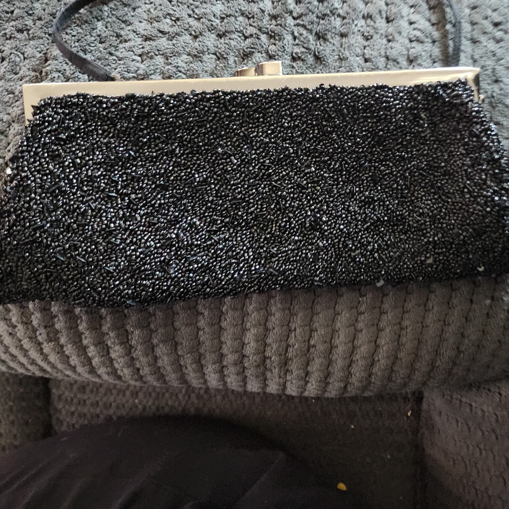 Black Beaded‎ Evening Clutch - Unbranded